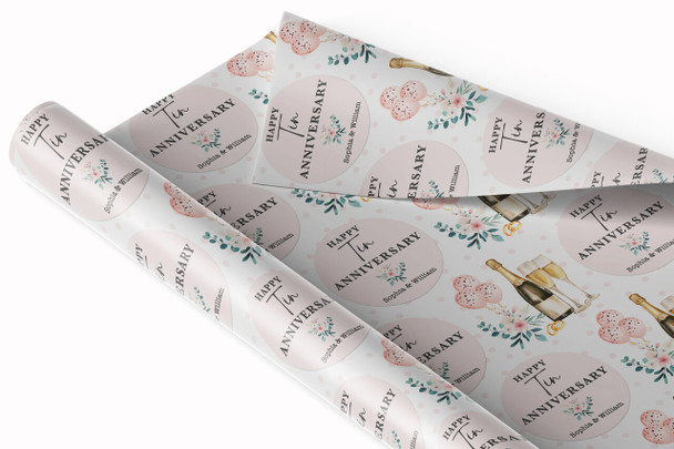 Personalised Wrapping Paper 10th Tin Wedding Anniversary Champagne Glasses
