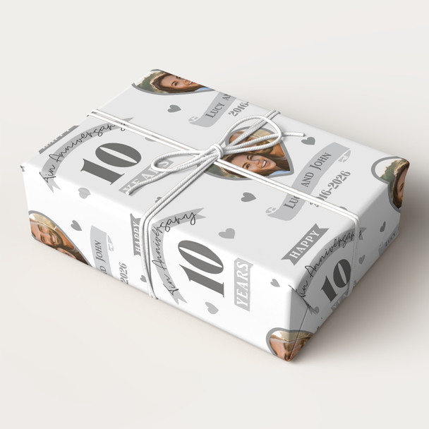 Personalised Wrapping Paper 10th Wedding Anniversary 10 Year Photo Tin Heart
