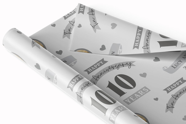 Personalised Wrapping Paper 10th Wedding Anniversary 10 Year Photo Tin Heart