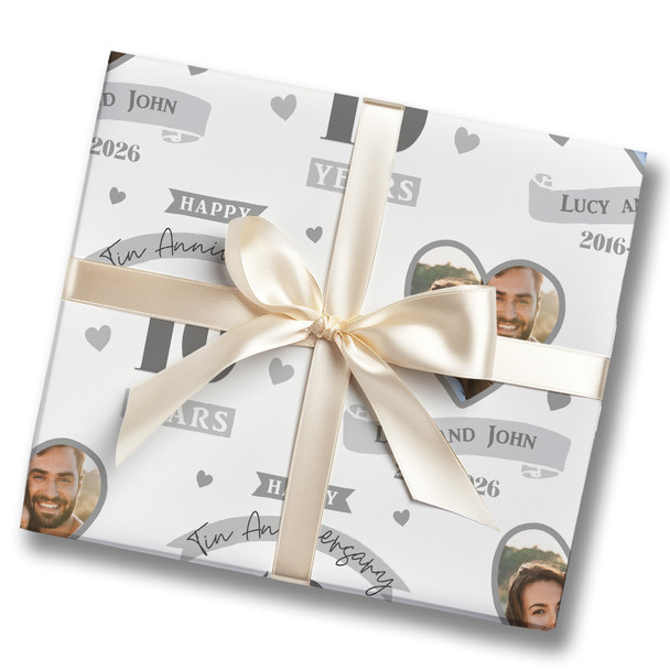 Personalised Wrapping Paper 10th Wedding Anniversary 10 Year Photo Tin Heart