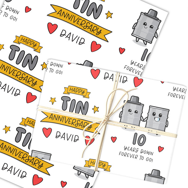 Personalised Wrapping Paper 10th Wedding Anniversary 10 Year Tin Gift Wrap