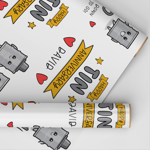 Personalised Wrapping Paper 10th Wedding Anniversary 10 Year Tin Gift Wrap