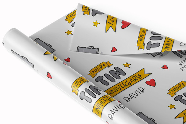 Personalised Wrapping Paper 10th Wedding Anniversary 10 Year Tin Gift Wrap