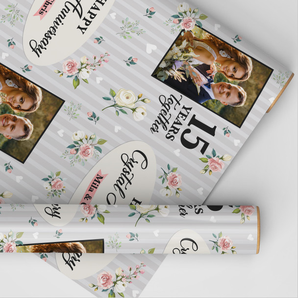 Personalised Wrapping Paper 15th Crystal Wedding Anniversary Photo Gift-Wrap