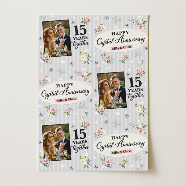 Personalised Wrapping Paper 15th Crystal Wedding Anniversary Photo Gift-Wrap