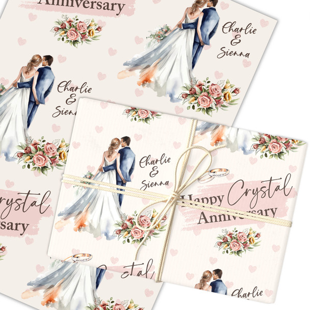 Personalised Wrapping Paper 15th Crystal Wedding Anniversary Wedding Couple