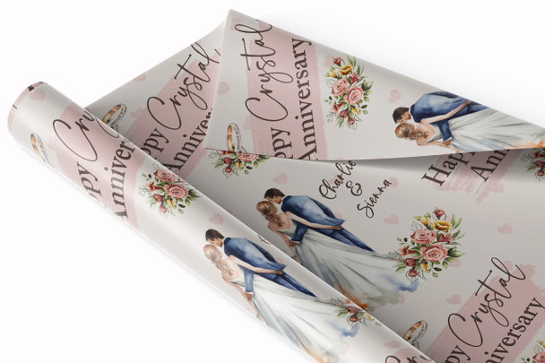 Personalised Wrapping Paper 15th Crystal Wedding Anniversary Wedding Couple
