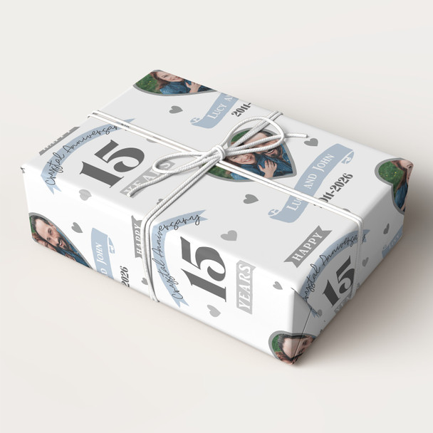 Personalised Wrapping Paper 15th Wedding Anniversary 15 Year Photo Crystal Heart