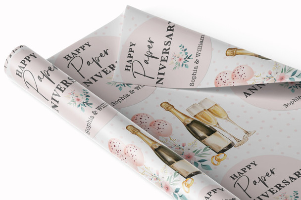 Personalised Wrapping Paper 1st Paper Wedding Anniversary Floral Champagne
