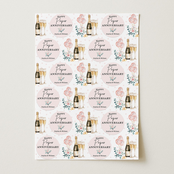 Personalised Wrapping Paper 1st Paper Wedding Anniversary Champagne Glasses