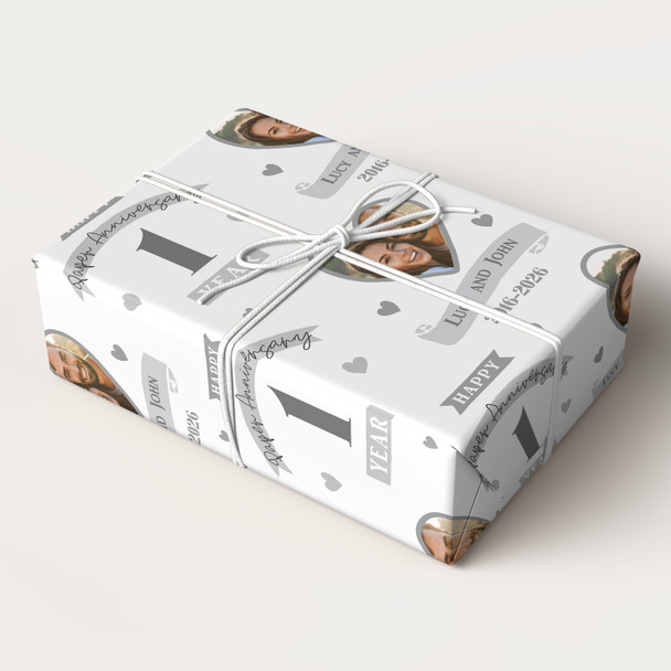 Personalised Wrapping Paper 1st Wedding Anniversary 1 Year Photo Paper Heart