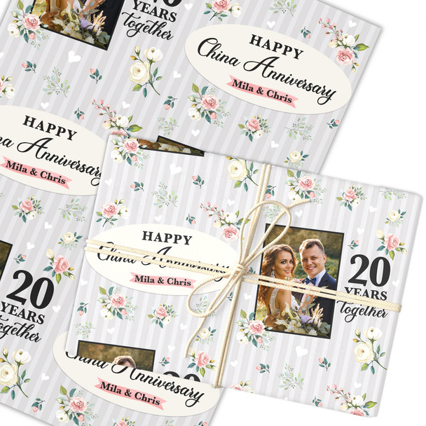 Personalised Wrapping Paper 20th China Wedding Anniversary Photo Gift-Wrap