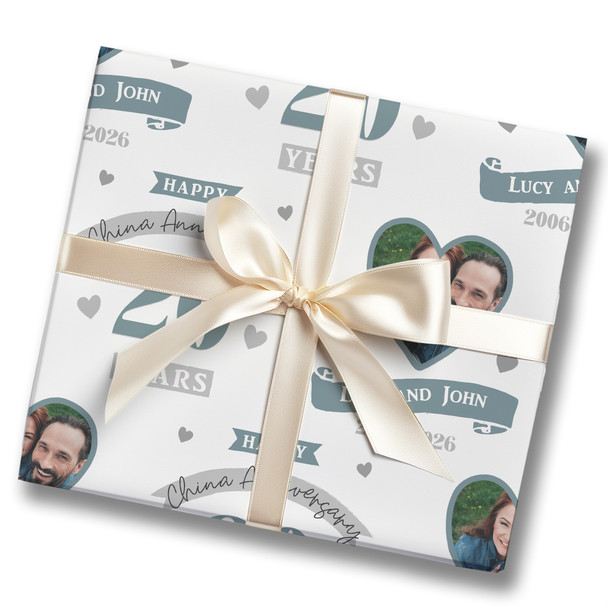 Personalised Wrapping Paper 20th Wedding Anniversary 20 Year Photo China Heart