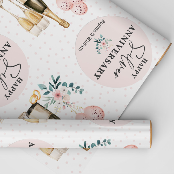 Personalised Wrapping Paper 25th Silver Wedding Anniversary Floral Champagne