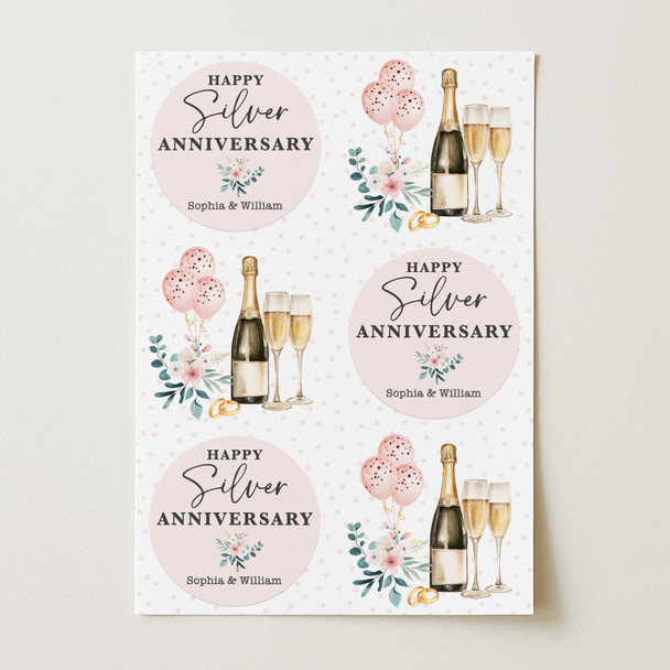 Personalised Wrapping Paper 25th Silver Wedding Anniversary Floral Champagne