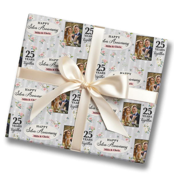 Personalised Wrapping Paper 25th Silver Wedding Anniversary Photo Gift Wrap