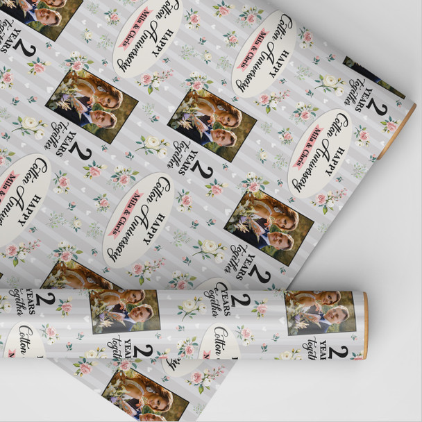 Personalised Wrapping Paper 2nd Cotton Wedding Anniversary Photo Gift Wrap