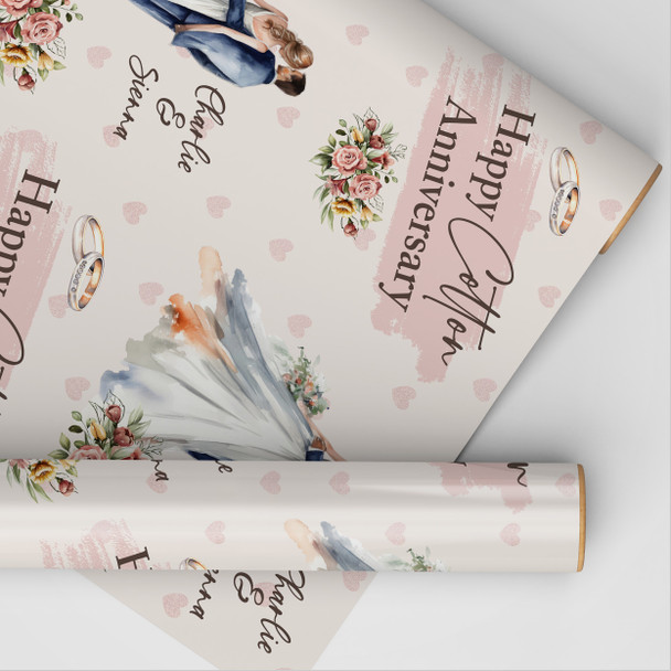 Personalised Wrapping Paper 2nd Cotton Wedding Anniversary Couple Gift Wrap