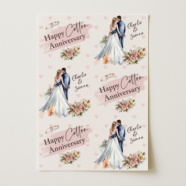 Personalised Wrapping Paper 2nd Cotton Wedding Anniversary Couple Gift Wrap