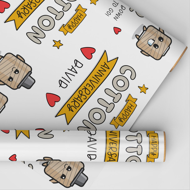 Personalised Wrapping Paper 2nd Wedding Anniversary 2 Year Cotton Yarn Couple