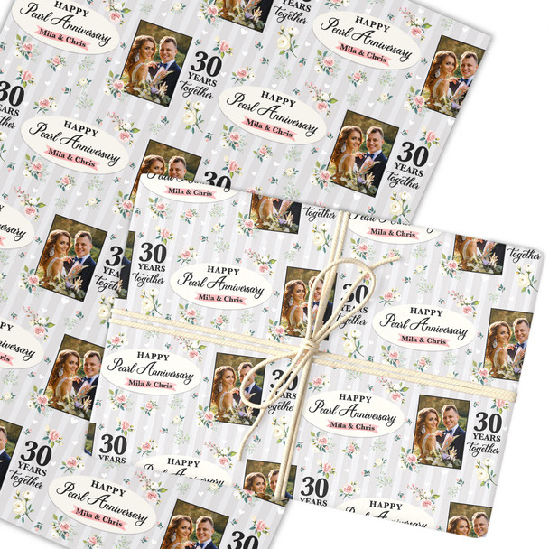 Personalised Wrapping Paper 30th Pearl Wedding Anniversary Photo Gift Wrap