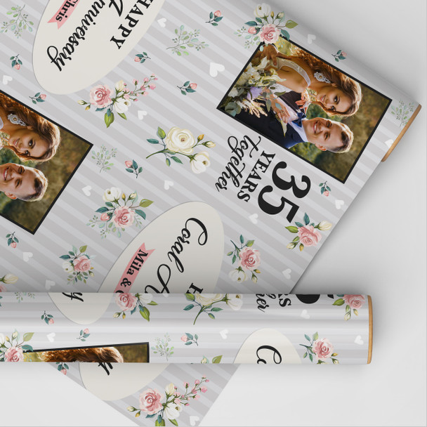 Personalised Wrapping Paper 35th Coral Wedding Anniversary Photo Gift-Wrap