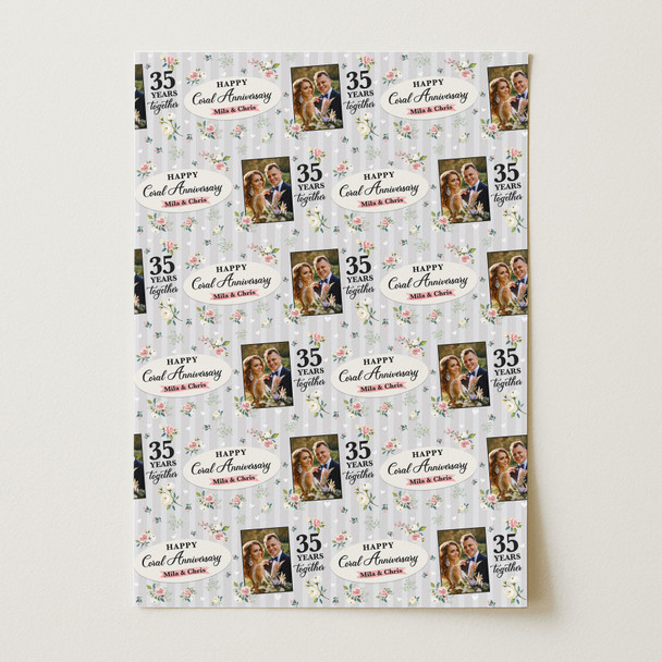 Personalised Wrapping Paper 35th Coral Wedding Anniversary Photo Gift Wrap