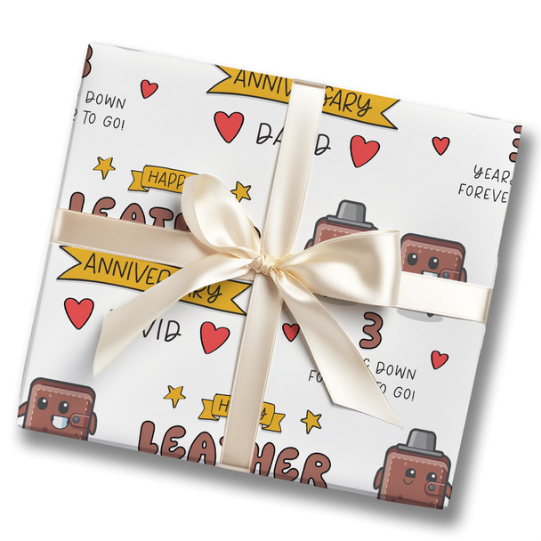 Personalised Wrapping Paper 3rd Wedding Anniversary 3 Year Leather Wallet Couple