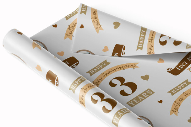 Personalised Wrapping Paper 3rd Wedding Anniversary 3 Year Photo Leather Heart