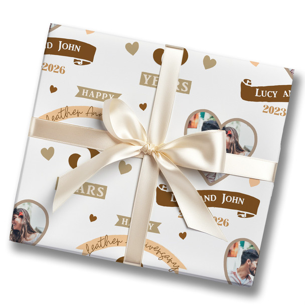 Personalised Wrapping Paper 3rd Wedding Anniversary 3 Year Photo Leather Heart