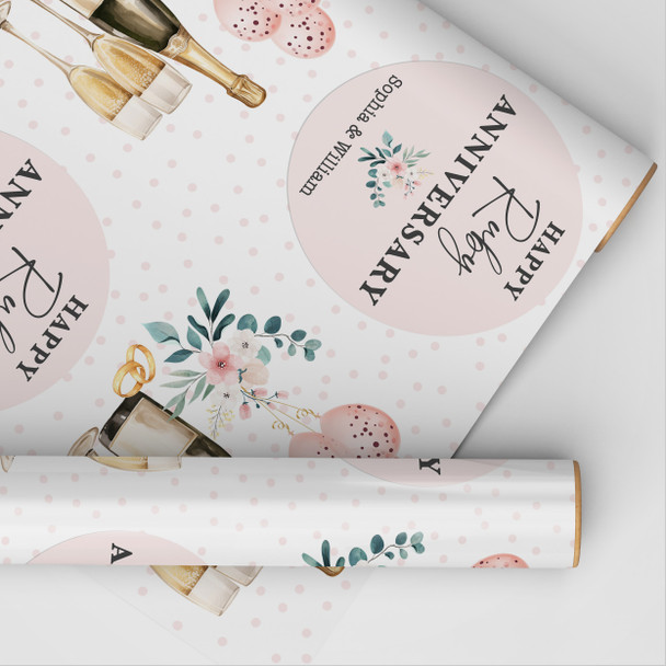 Personalised Wrapping Paper 40th Ruby Wedding Anniversary Floral Champagne