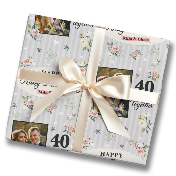 Personalised Wrapping Paper 40th Ruby Wedding Anniversary Floral Photo Gift Wrap
