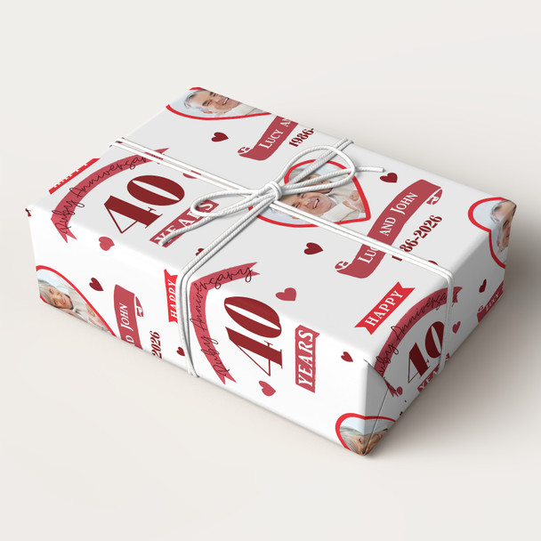Personalised Wrapping Paper 40th Wedding Anniversary 40 Year Photo Ruby Heart