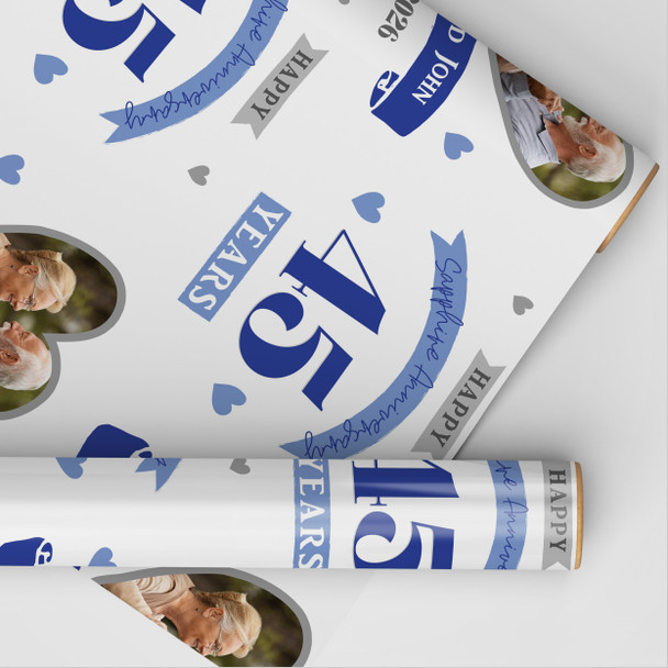 Personalised Wrapping Paper 45th Wedding Anniversary 45 Year Photo Sapphire