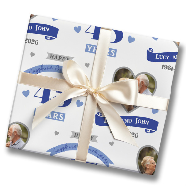 Personalised Wrapping Paper 45th Wedding Anniversary 45 Year Photo Sapphire
