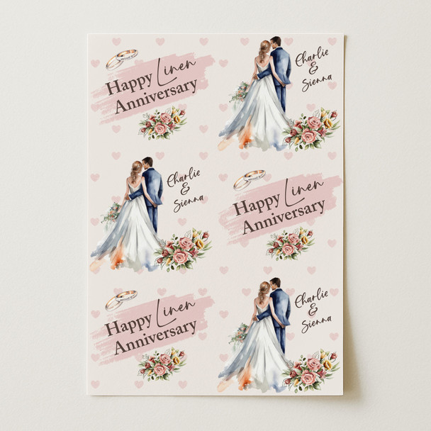 Personalised Wrapping Paper 4th Linen Wedding Anniversary Couple Gift Wrap