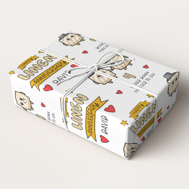 Personalised Wrapping Paper 4th Wedding Anniversary 4 Year Linen Pillow Couple