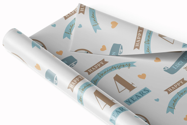 Personalised Wrapping Paper 4th Wedding Anniversary 4 Year Photo Linen Heart