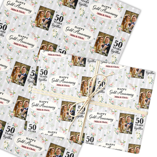 Personalised Wrapping Paper 50th Gold Wedding Anniversary Photo Custom Gift Wrap