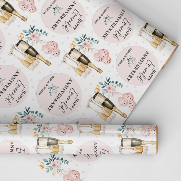Personalised Wrapping Paper 55th Emerald Wedding Anniversary Champagne Glasses