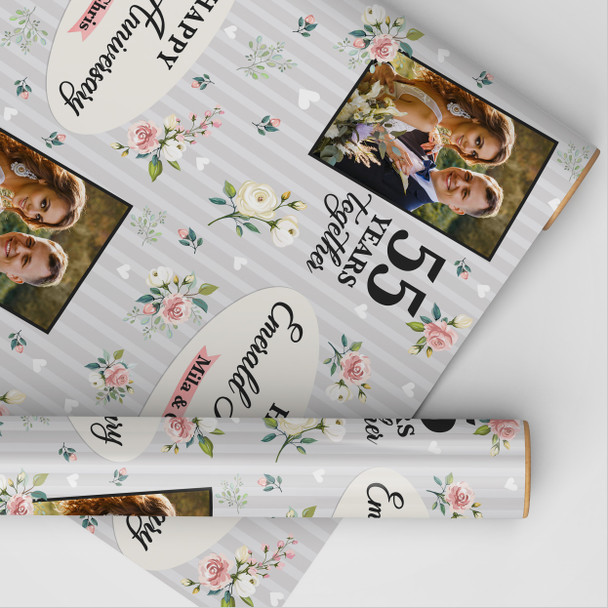 Personalised Wrapping Paper 55th Emerald Wedding Anniversary Photo Gift-Wrap