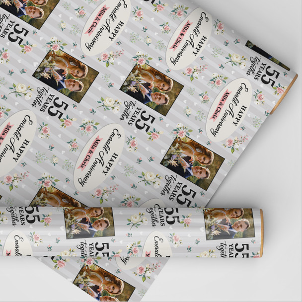 Personalised Wrapping Paper 55th Emerald Wedding Anniversary Photo Gift Wrap