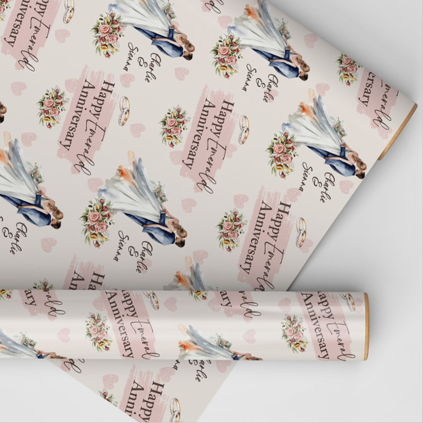 Personalised Wrapping Paper 55th Emerald Wedding Anniversary Watercolour Couple