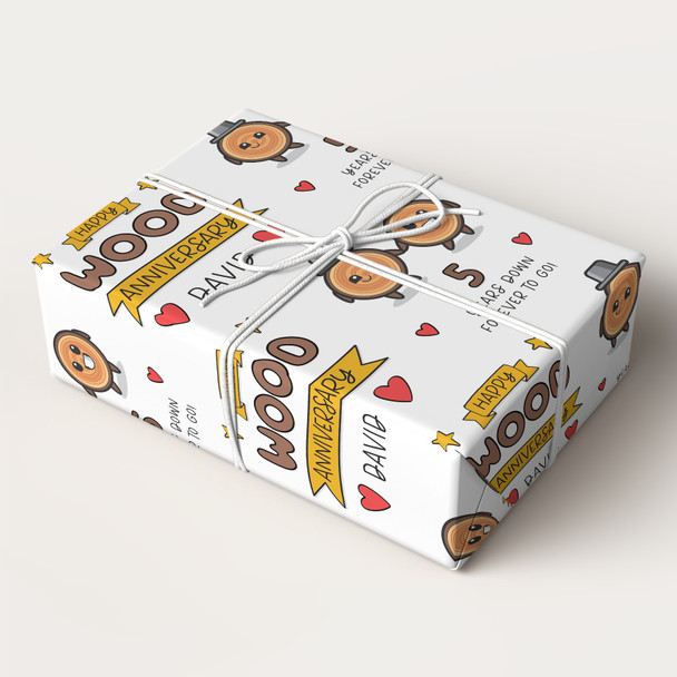 Personalised Wrapping Paper 5th Wedding Anniversary 5 Year Wood Couple Gift Wrap