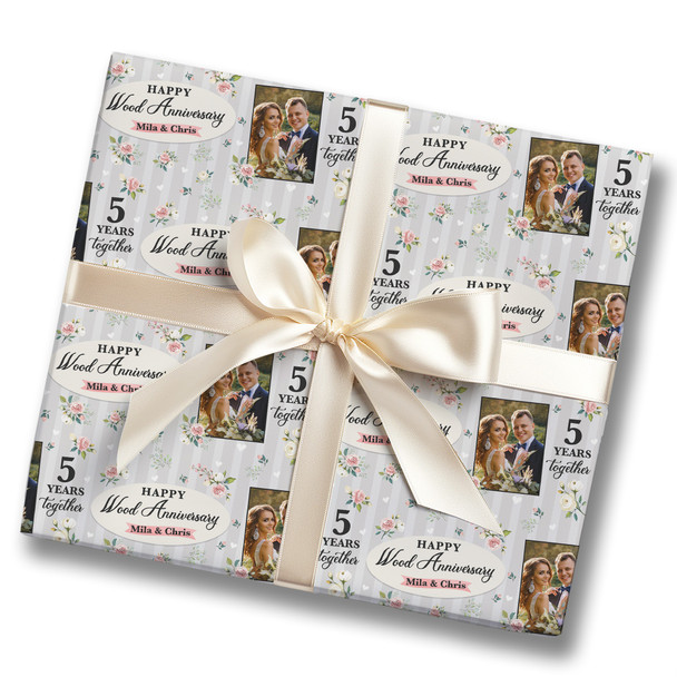 Personalised Wrapping Paper 5th Wood Wedding Anniversary Photo Custom Gift Wrap