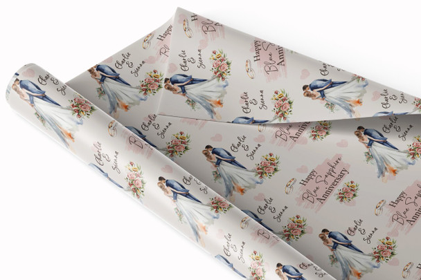 Personalised Wrapping Paper 65th Blue Sapphire Wedding Anniversary Watercolour