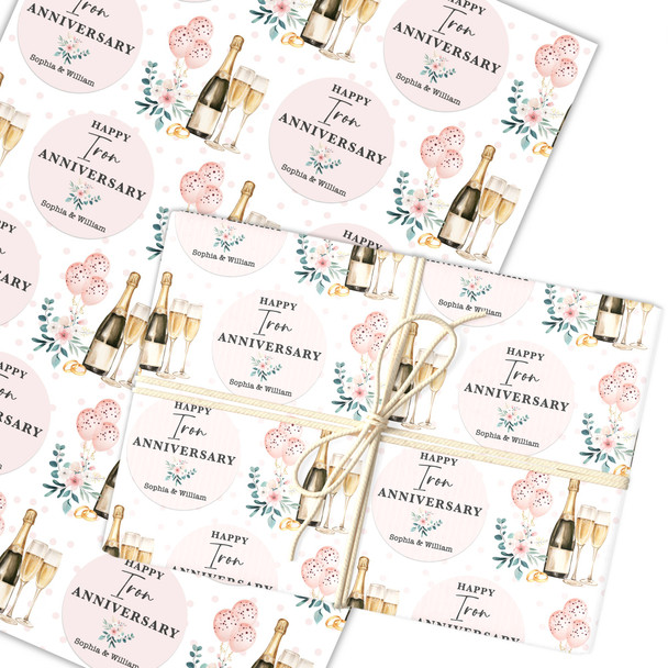 Personalised Wrapping Paper 6th Iron Wedding Anniversary Champagne Glasses