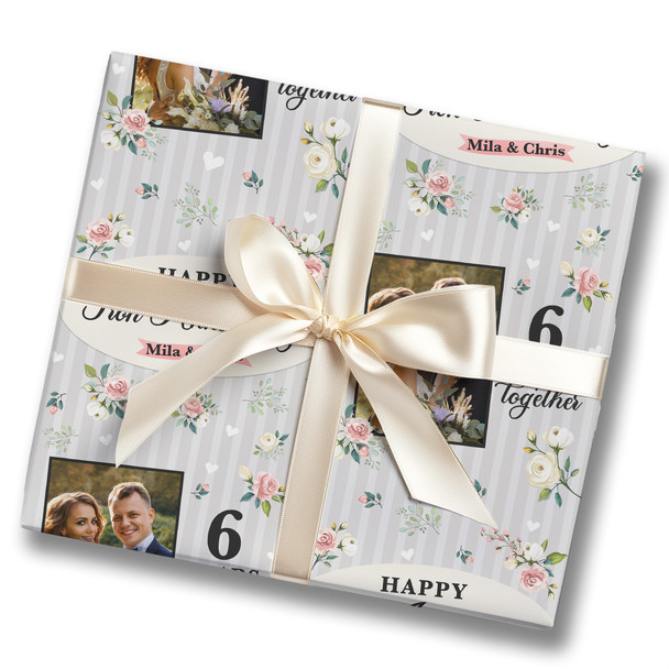 Personalised Wrapping Paper 6th Iron Wedding Anniversary Floral Photo Gift Wrap