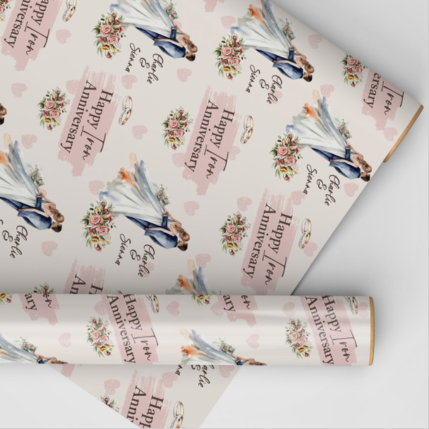 Personalised Wrapping Paper 6th Iron Wedding Anniversary Watercolour Couple