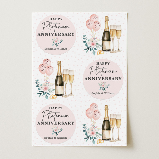 Personalised Wrapping Paper 70th Platinum Wedding Anniversary Floral Champagne